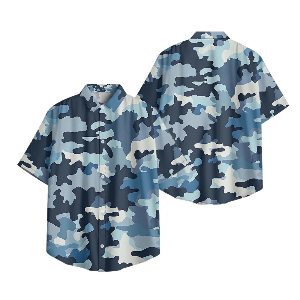 Trendy Men's Casual Shirt Abstract Geometric Camouflage Print Short Sleeve Relaxed Fit Button Down for Daily Wear, Urban Style