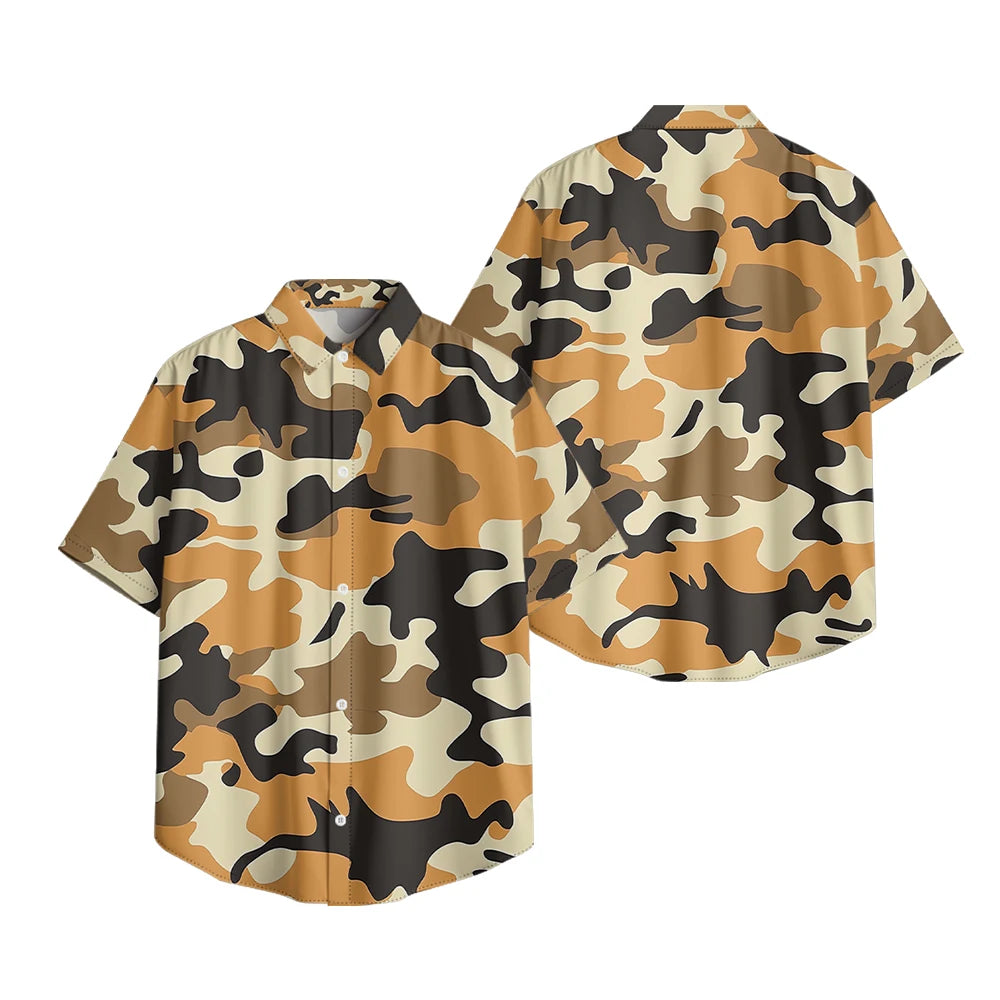 Trendy Men's Casual Shirt Abstract Geometric Camouflage Print Short Sleeve Relaxed Fit Button Down for Daily Wear, Urban Style