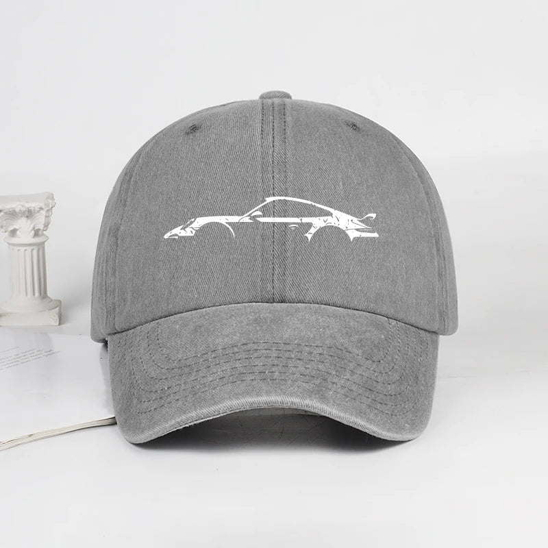 Classic Sports Car Silhouette Baseball Cap Men Retro Washed Cotton Adjustable Dad Hat Casual Automotive Sun Hat