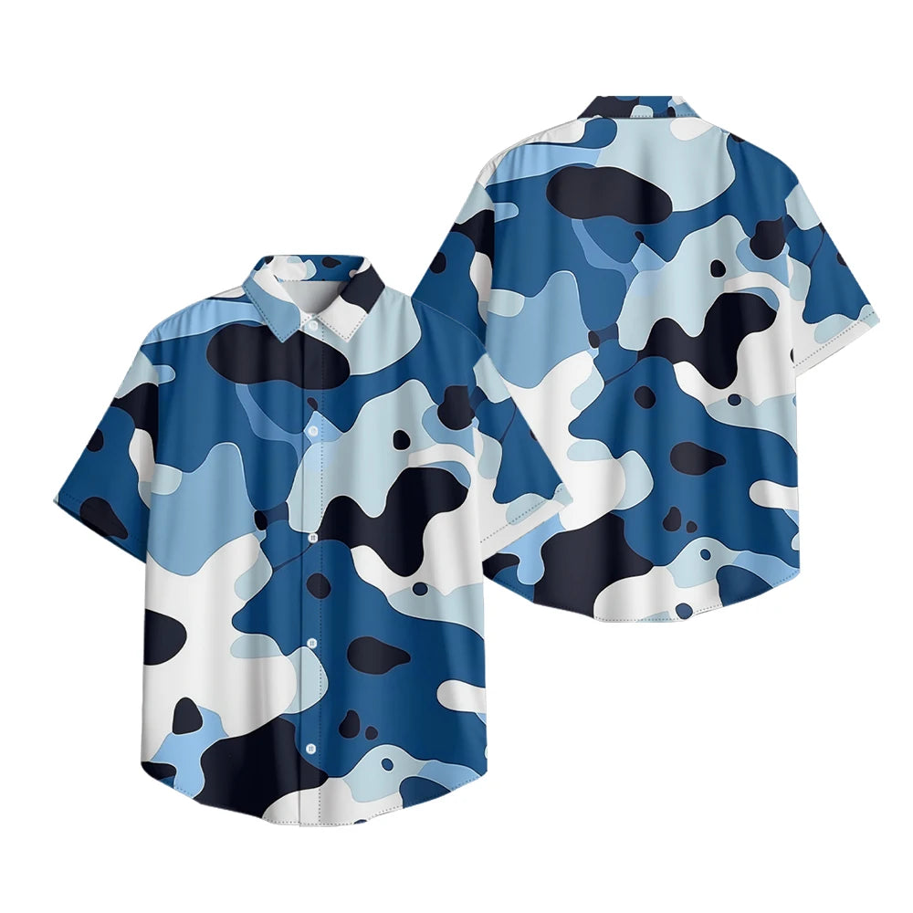 Trendy Men's Casual Shirt Abstract Geometric Camouflage Print Short Sleeve Relaxed Fit Button Down for Daily Wear, Urban Style