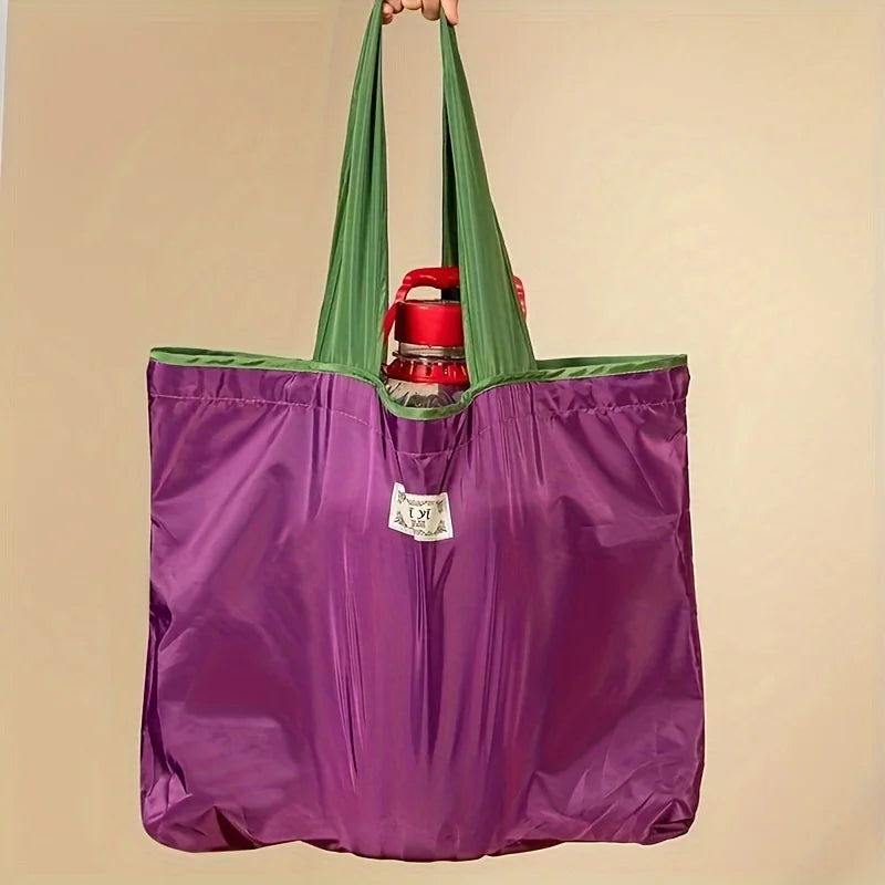 1-Pack Reusable Shopping Bag, Large Capacity Foldable Drawstring Eco-friendly Storage Bag, Casual Shopping Shoulder Bag