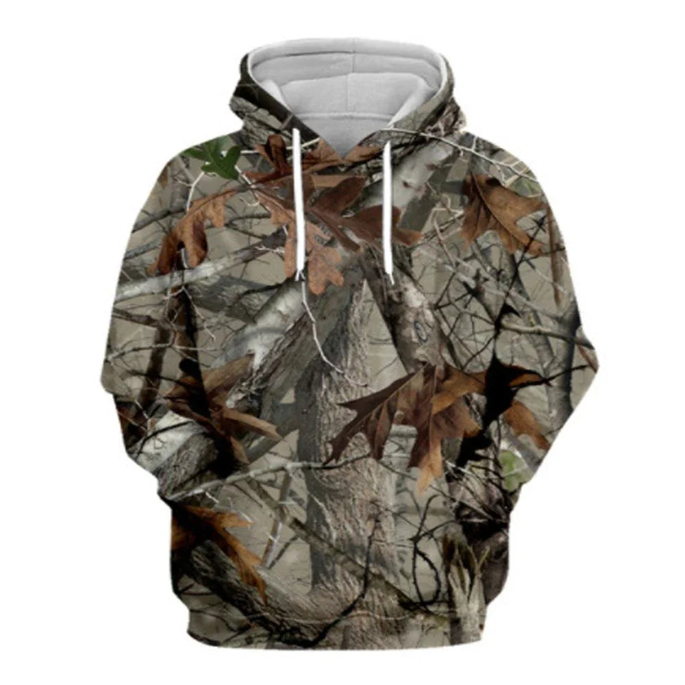 Men and Women Outdoor Fishing Camping Hunting Clothing Spring and Autumn Maple Leaf Camouflage 3D Hoodie Fashion Hooded Jacket