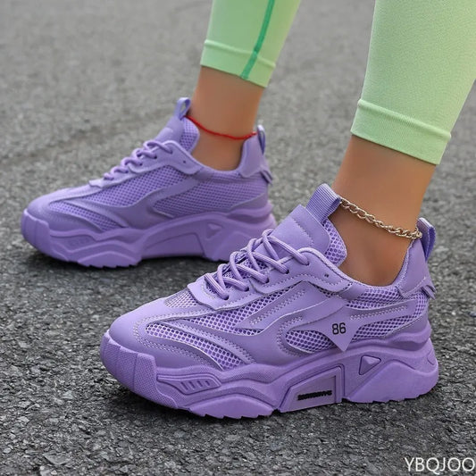 Casual sports shoes for women in summer  breathable mesh thick sole for increased height fashionable simple women's shoes
