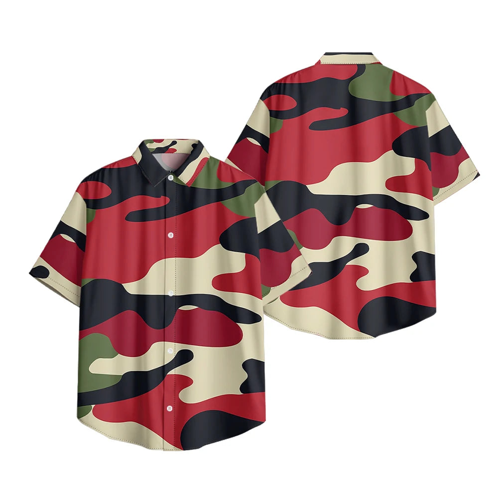 Trendy Men's Casual Shirt Abstract Geometric Camouflage Print Short Sleeve Relaxed Fit Button Down for Daily Wear, Urban Style