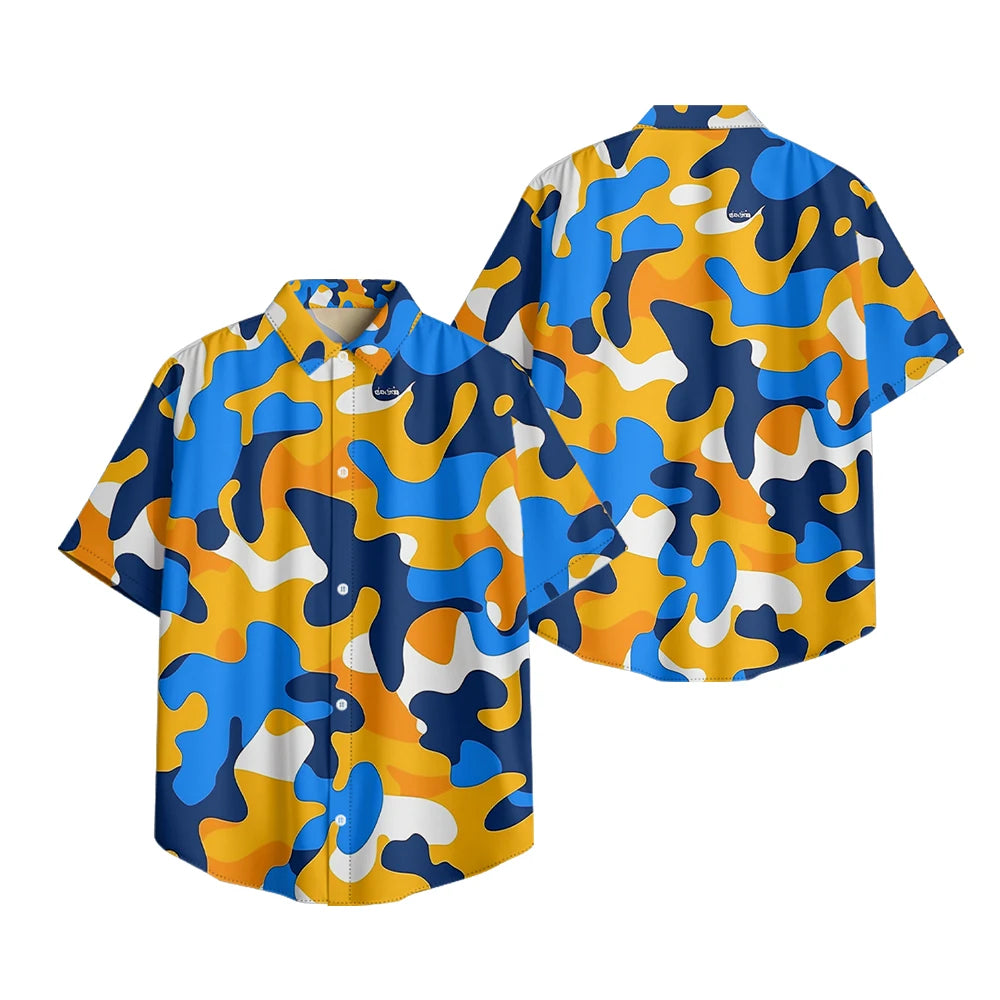 Trendy Men's Casual Shirt Abstract Geometric Camouflage Print Short Sleeve Relaxed Fit Button Down for Daily Wear, Urban Style