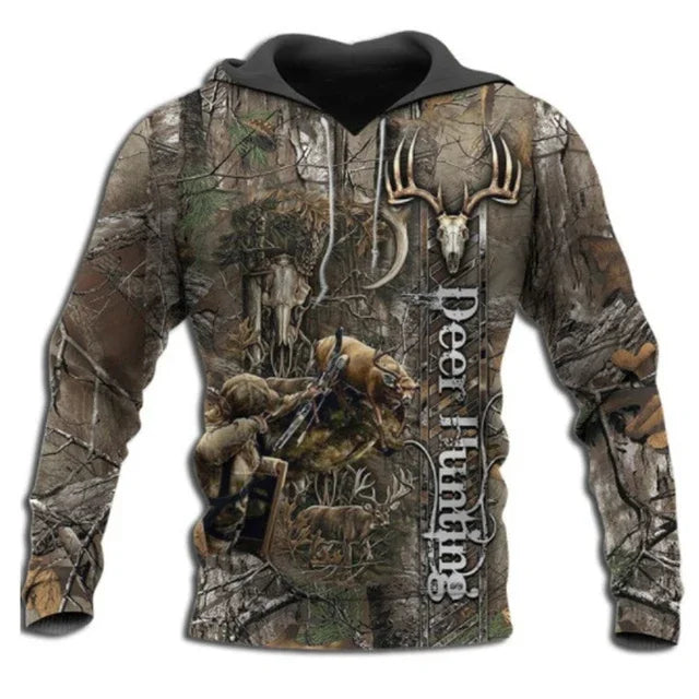 Men and Women Outdoor Fishing Camping Hunting Clothing Spring and Autumn Maple Leaf Camouflage 3D Hoodie Fashion Hooded Jacket