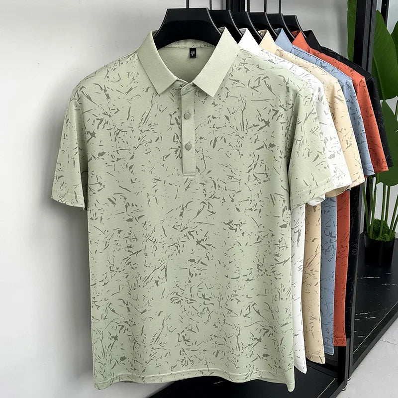 Men Classic Polo Shirt With Printed Pattern Short Sleeve Tops For Everyday Use And Semi Formal Occasions
