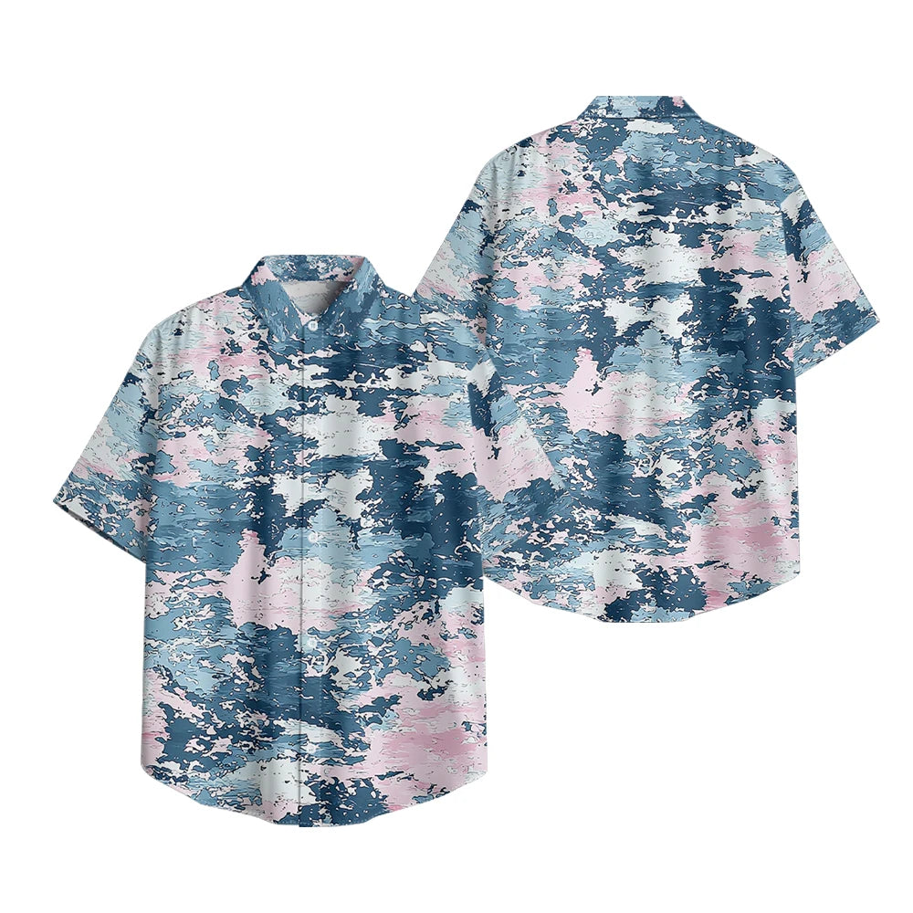 Trendy Men's Casual Shirt Abstract Geometric Camouflage Print Short Sleeve Relaxed Fit Button Down for Daily Wear, Urban Style