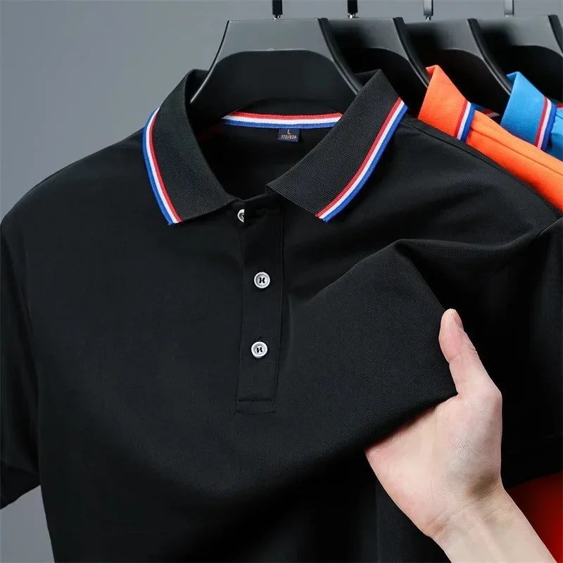 Men's Casual Solid Color Short Sleeve Polo Shirt  Summer Fashionable Comfortable Versatile Top for Men