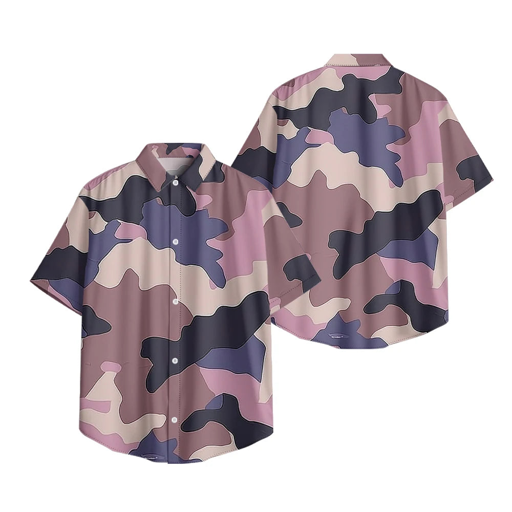 Trendy Men's Casual Shirt Abstract Geometric Camouflage Print Short Sleeve Relaxed Fit Button Down for Daily Wear, Urban Style