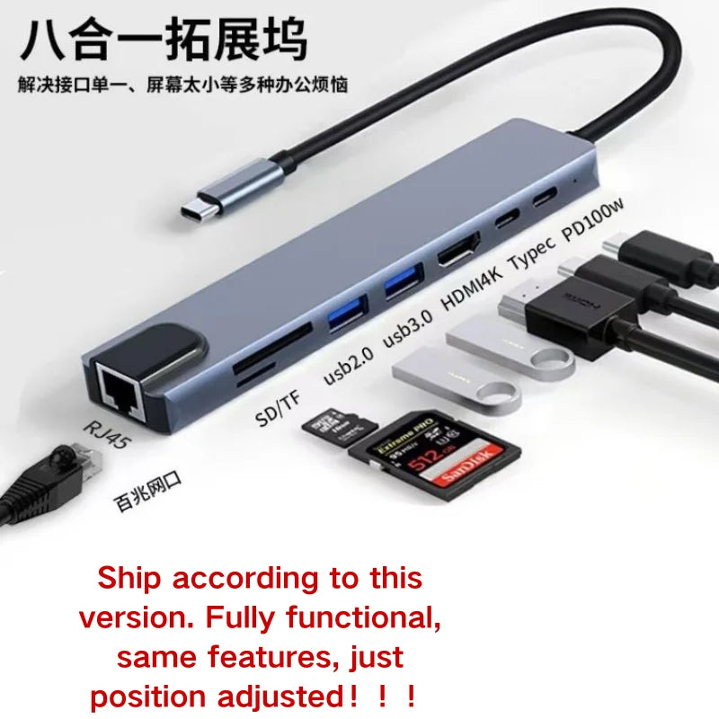 USB C HUB Type C Splitter Thunderbolt 3 Docking Station Laptop Adapter With For Macbook Air M1 iPad Pro RJ45 HDMI