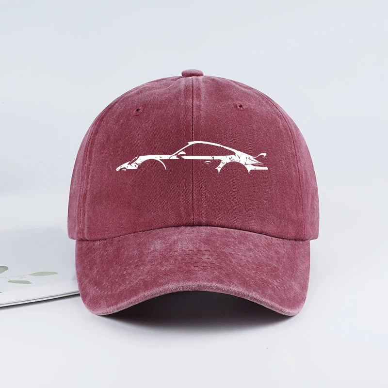 Classic Sports Car Silhouette Baseball Cap Men Retro Washed Cotton Adjustable Dad Hat Casual Automotive Sun Hat