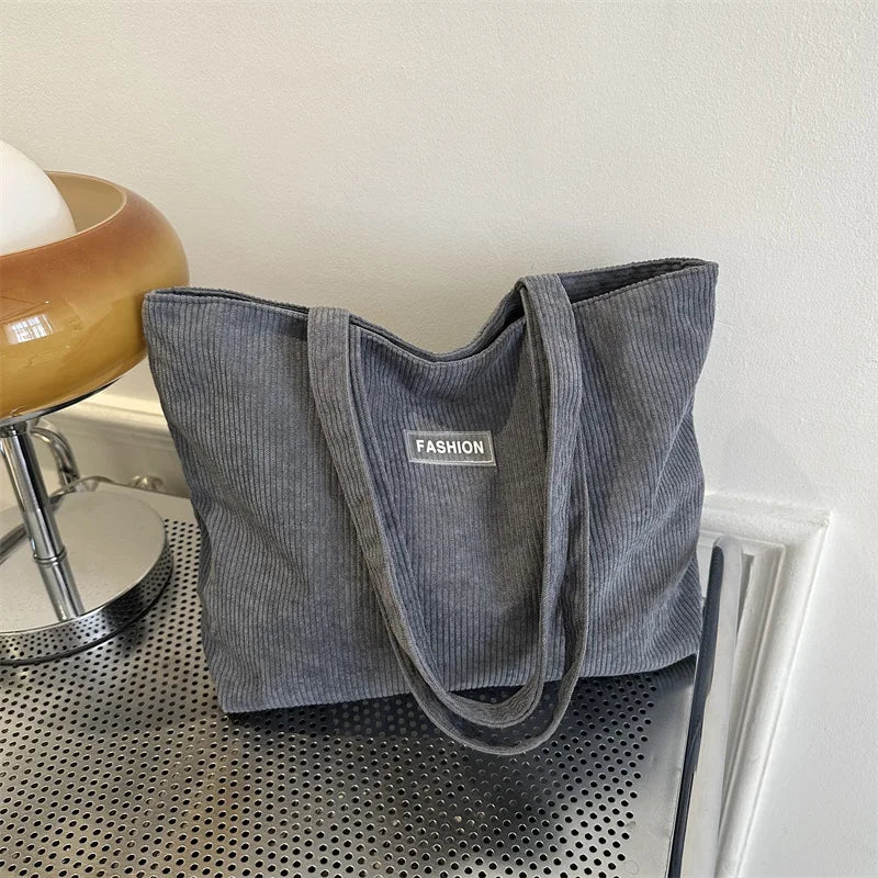 Corduroy Large Capacity Tote Bags with Small Pouch, Fashion Soft Shopping Handbag for School, Work Daily Casual Shoulder Purse