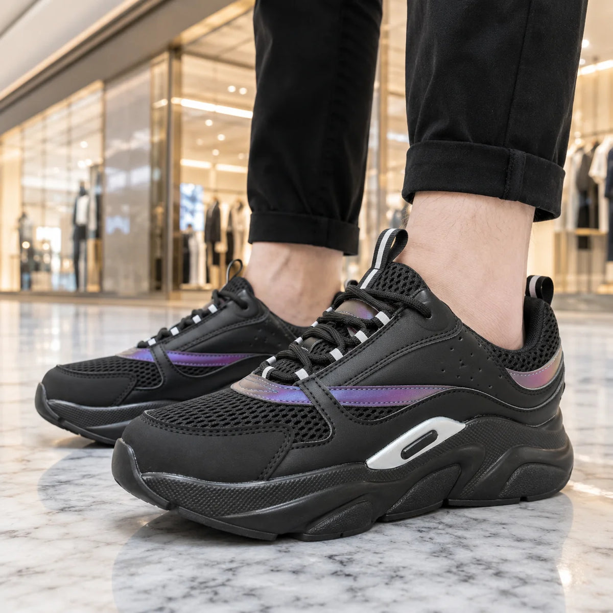 Men's and Women's Casual Thick-Soled Sports Shoes with Elastic Mesh Straps, Breathable and Comfortable Running Shoes