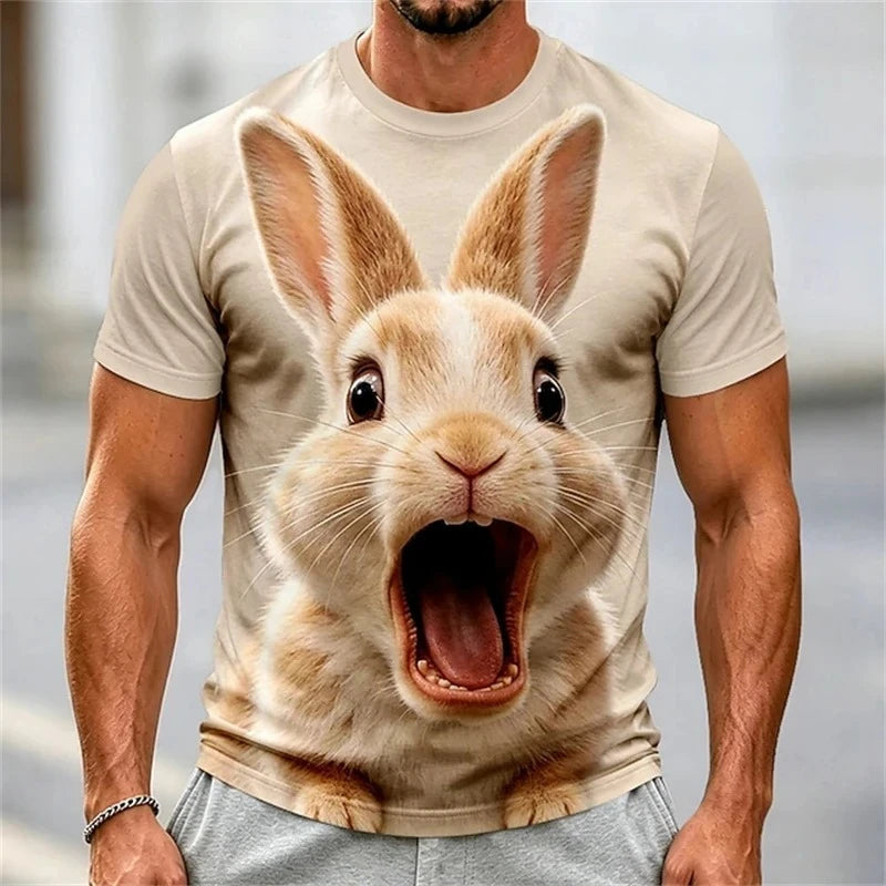 Men's T‑Shirt 3D Funny Surprised Animals Face Print Pig Bunny Sheep Humorous Graphic Y2K Casual Short Sleeve Top