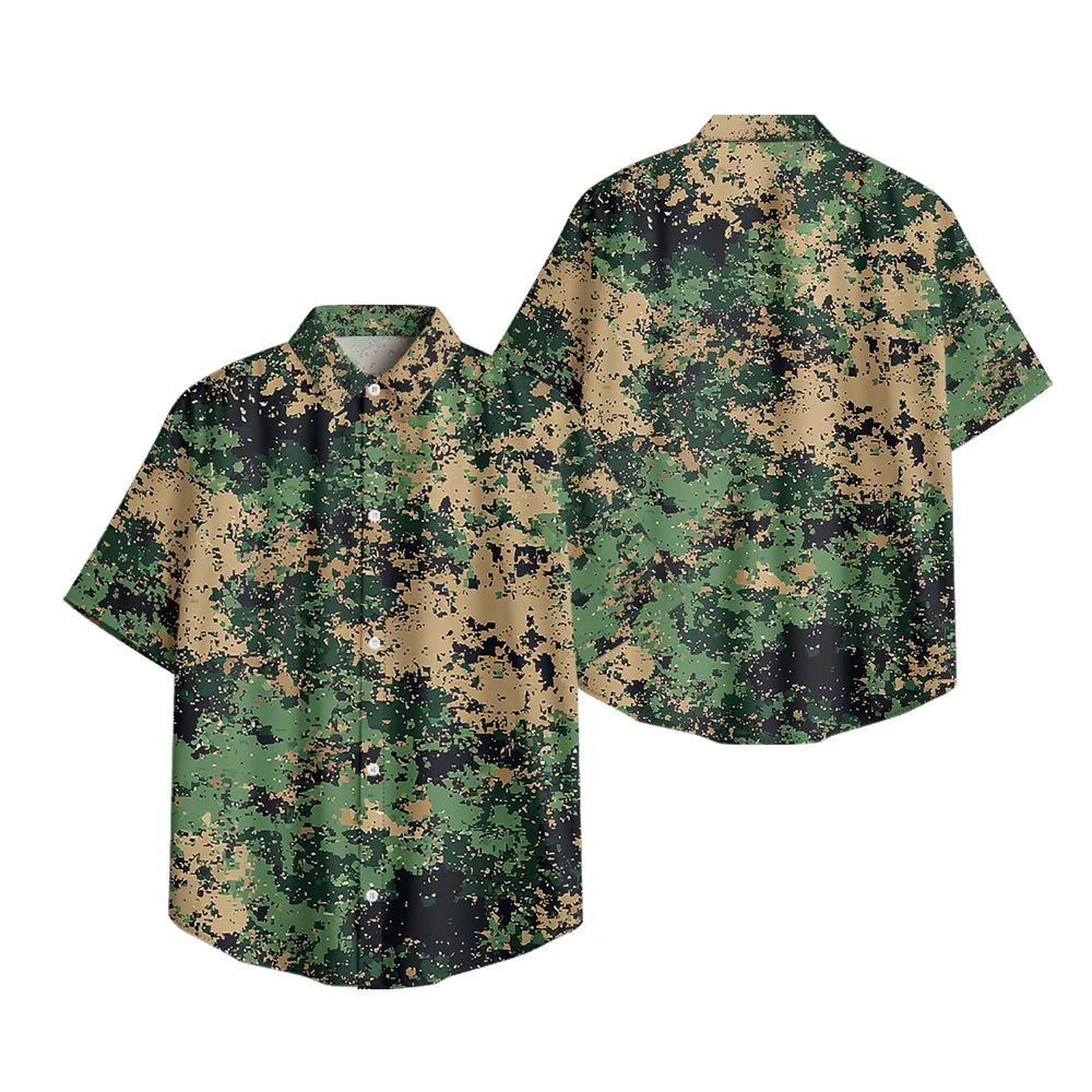 Trendy Men's Casual Shirt Abstract Geometric Camouflage Print Short Sleeve Relaxed Fit Button Down for Daily Wear, Urban Style