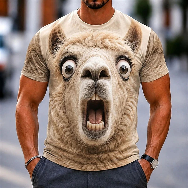 Men's T‑Shirt 3D Funny Surprised Animals Face Print Pig Bunny Sheep Humorous Graphic Y2K Casual Short Sleeve Top