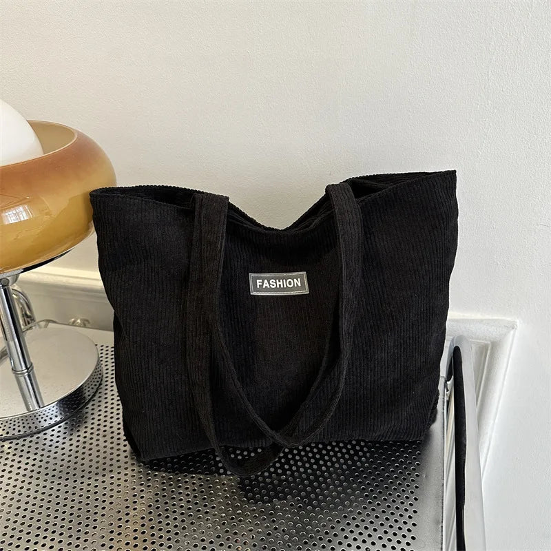 Corduroy Large Capacity Tote Bags with Small Pouch, Fashion Soft Shopping Handbag for School, Work Daily Casual Shoulder Purse