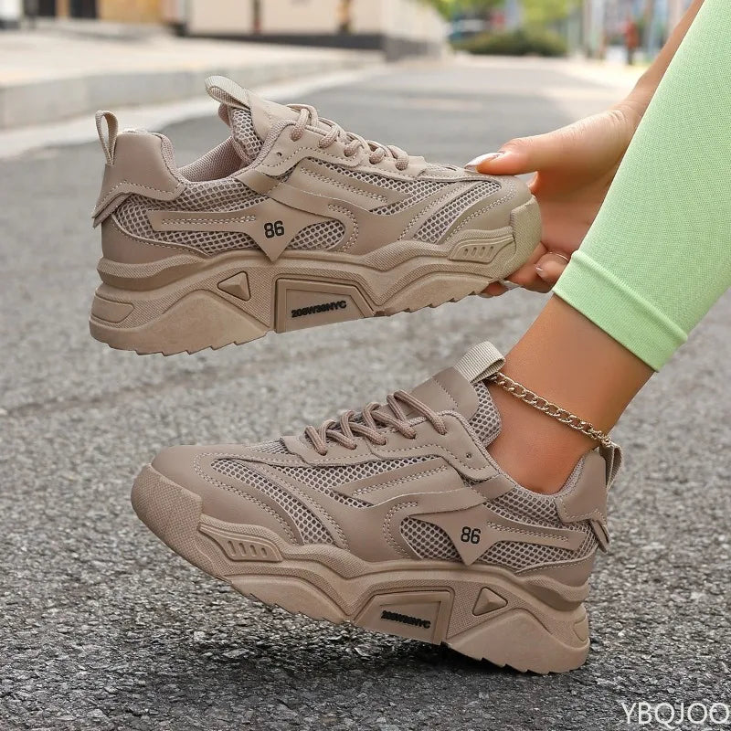 Casual sports shoes for women in summer  breathable mesh thick sole for increased height fashionable simple women's shoes