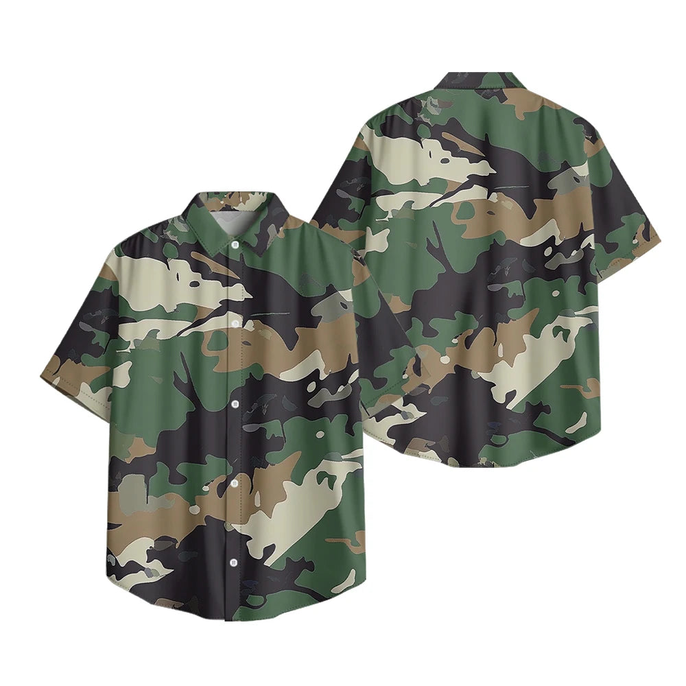 Trendy Men's Casual Shirt Abstract Geometric Camouflage Print Short Sleeve Relaxed Fit Button Down for Daily Wear, Urban Style
