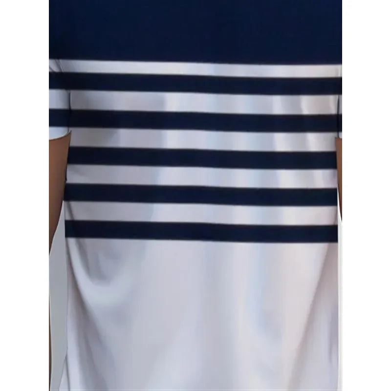 for Men Minimalist Abstract T Shirt Navy Blue White Striped Round Neck Short Sleeve Modern Geometric Print Casual Daily Wear