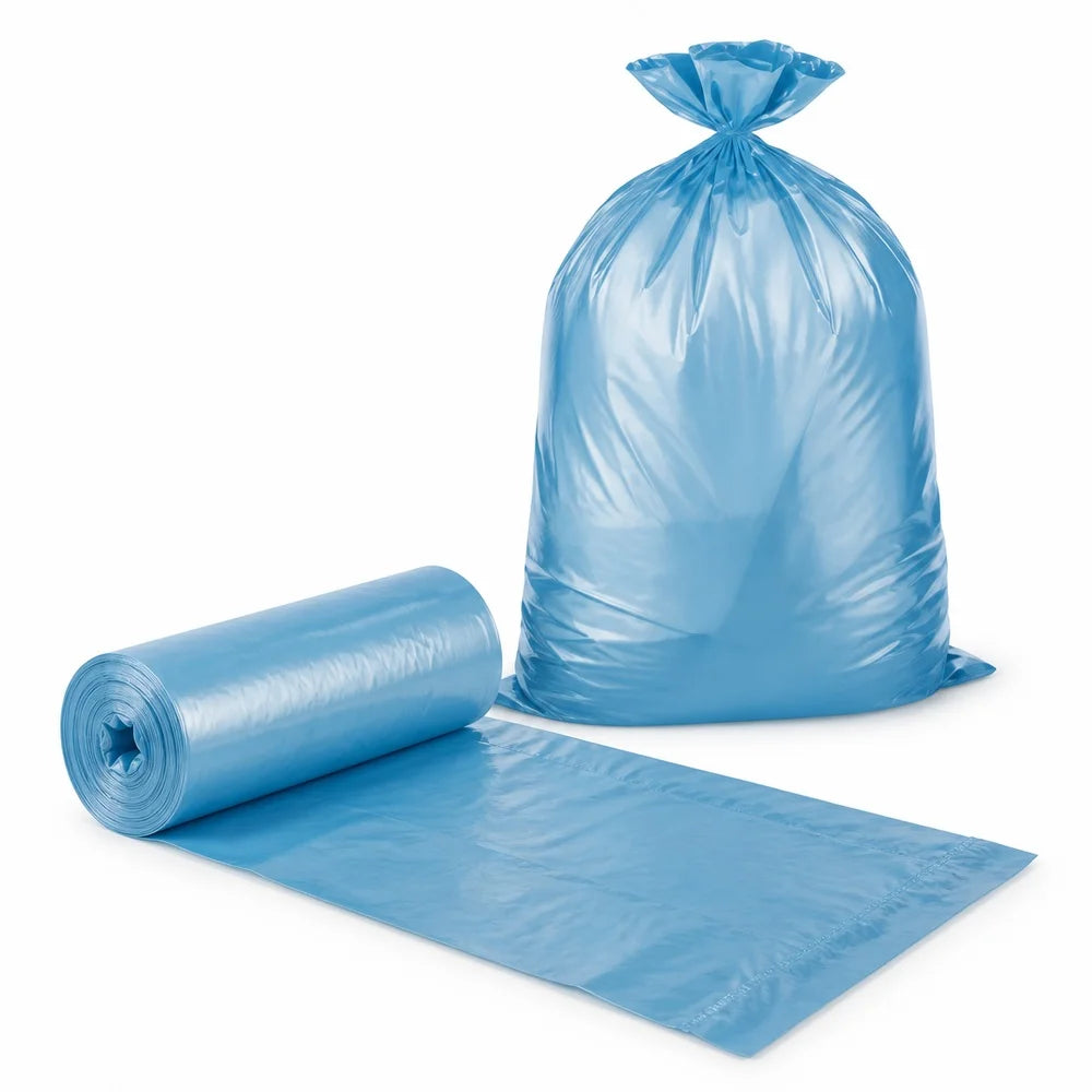 Trash Bags Blue Large 1 Roll 50 Bags for Home Kitchen Bathroom Waste Baskets Bin Liners and Household Daily Cleaning Supplies