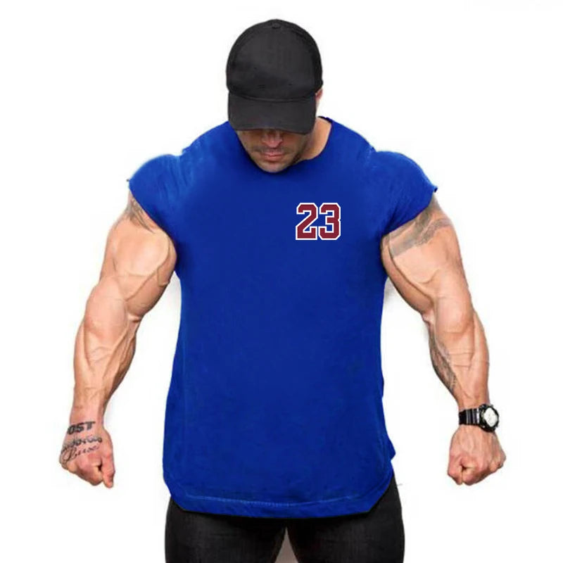 New Bodybuilding Tank Tops Men Sports Sleeveless shirt Muscle guys Vest Fitness Drop Armhole Solid Tops Tees Cotton Gym Singlets
