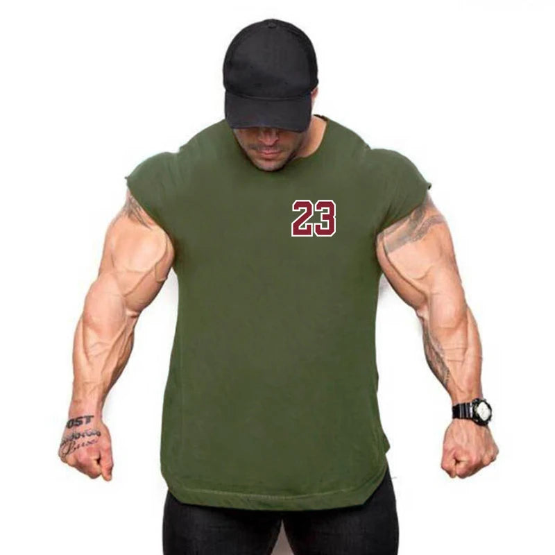 New Bodybuilding Tank Tops Men Sports Sleeveless shirt Muscle guys Vest Fitness Drop Armhole Solid Tops Tees Cotton Gym Singlets