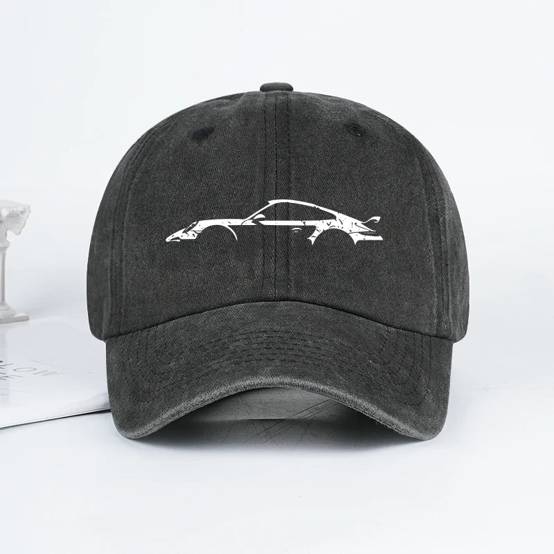 Classic Sports Car Silhouette Baseball Cap Men Retro Washed Cotton Adjustable Dad Hat Casual Automotive Sun Hat