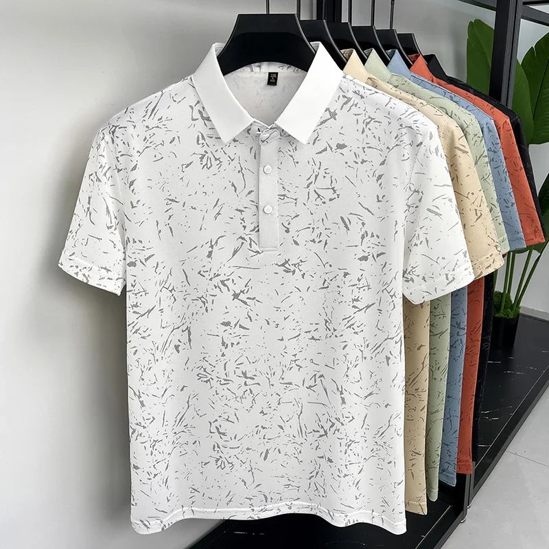 Men Classic Polo Shirt With Printed Pattern Short Sleeve Tops For Everyday Use And Semi Formal Occasions
