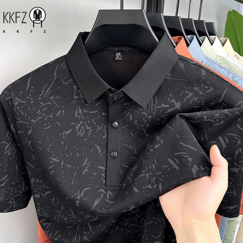 Men Classic Polo Shirt With Printed Pattern Short Sleeve Tops For Everyday Use And Semi Formal Occasions