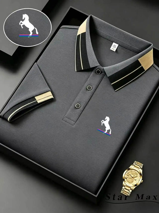 Men's Luxury Short Sleeve Polo Shirt with Horse Embroidery Milan Style Summer Casual T Shirt Men Business Brand Clothing