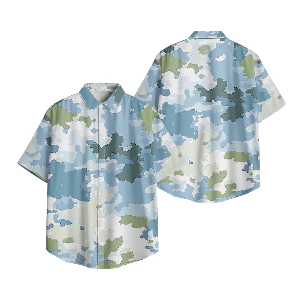 Trendy Men's Casual Shirt Abstract Geometric Camouflage Print Short Sleeve Relaxed Fit Button Down for Daily Wear, Urban Style
