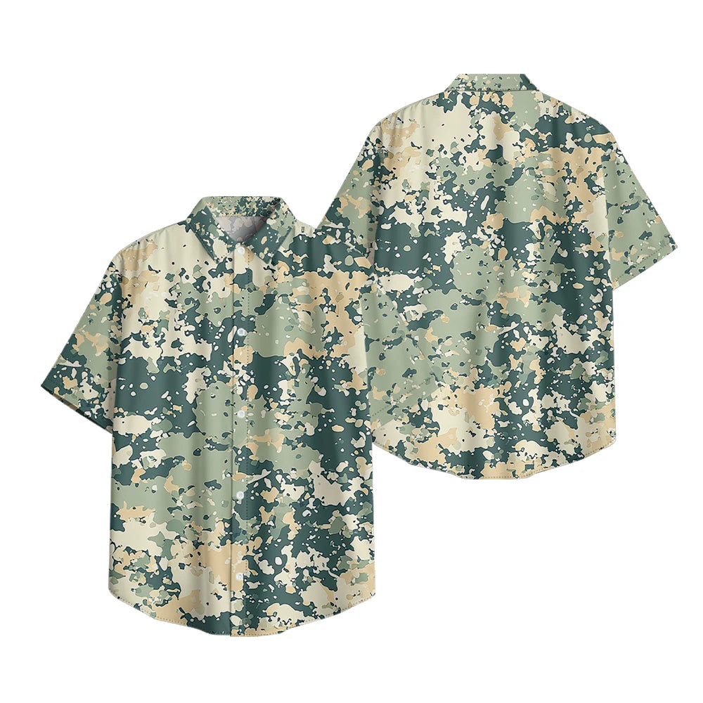 Trendy Men's Casual Shirt Abstract Geometric Camouflage Print Short Sleeve Relaxed Fit Button Down for Daily Wear, Urban Style