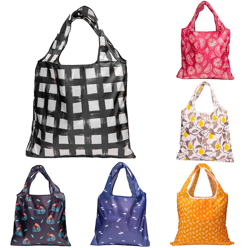 Fashion Shopping Bags Portable Various Prints Large Capacity Convenient Handbags Easy To Fold Package Travel Essential