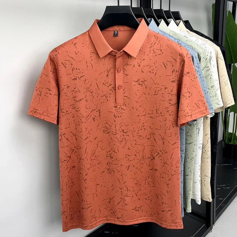 Men Classic Polo Shirt With Printed Pattern Short Sleeve Tops For Everyday Use And Semi Formal Occasions
