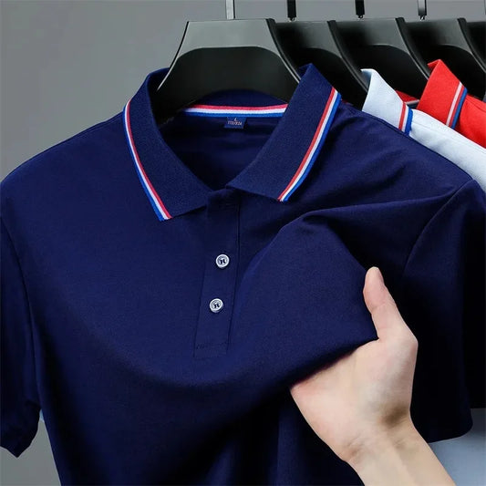 Men's Casual Solid Color Short Sleeve Polo Shirt  Summer Fashionable Comfortable Versatile Top for Men