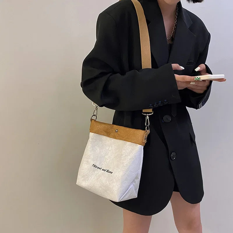 Women's Handbag Waterproof Personality Small Bucket Bag Kraft Paper Roll Envelope Bag Ins Shoulder Bags Party Clutch Purse