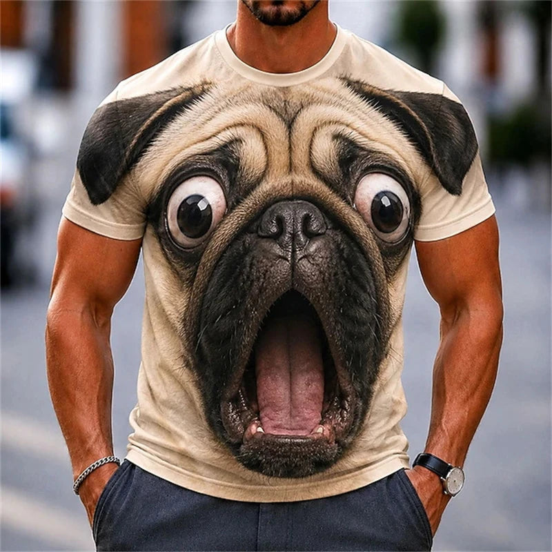 Men's T‑Shirt 3D Funny Surprised Animals Face Print Pig Bunny Sheep Humorous Graphic Y2K Casual Short Sleeve Top