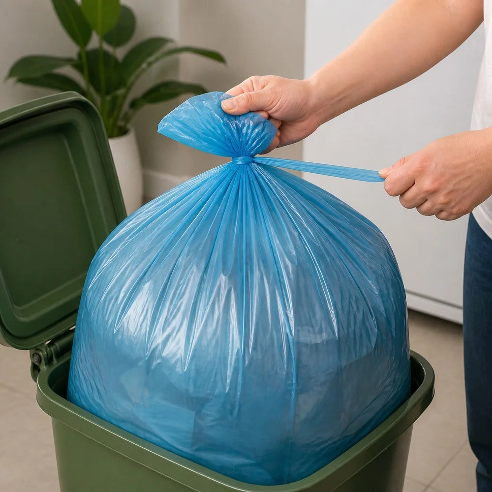 Trash Bags Blue Large 1 Roll 50 Bags for Home Kitchen Bathroom Waste Baskets Bin Liners and Household Daily Cleaning Supplies