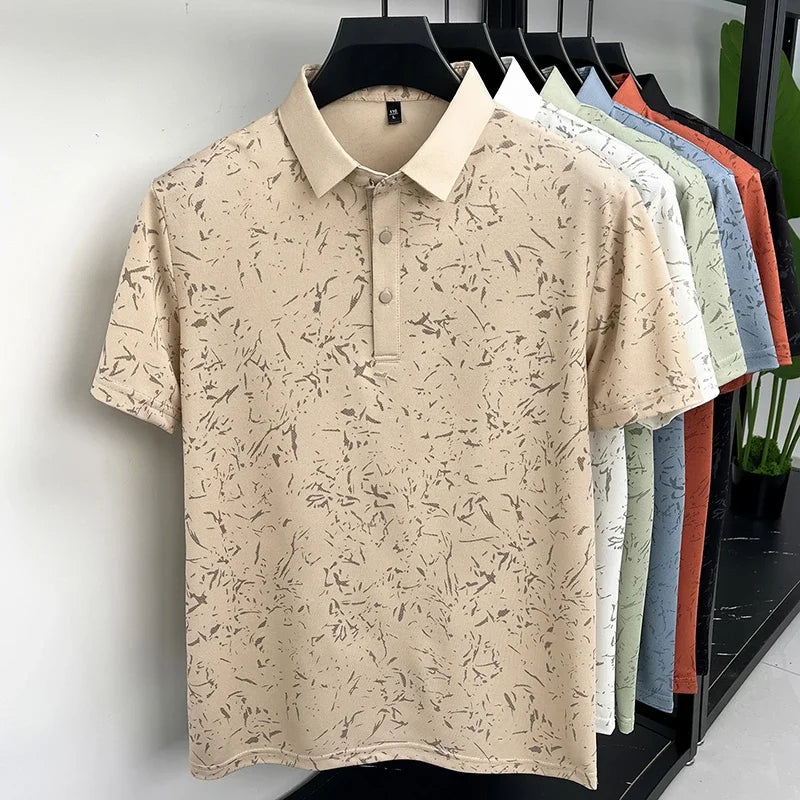 Men Classic Polo Shirt With Printed Pattern Short Sleeve Tops For Everyday Use And Semi Formal Occasions