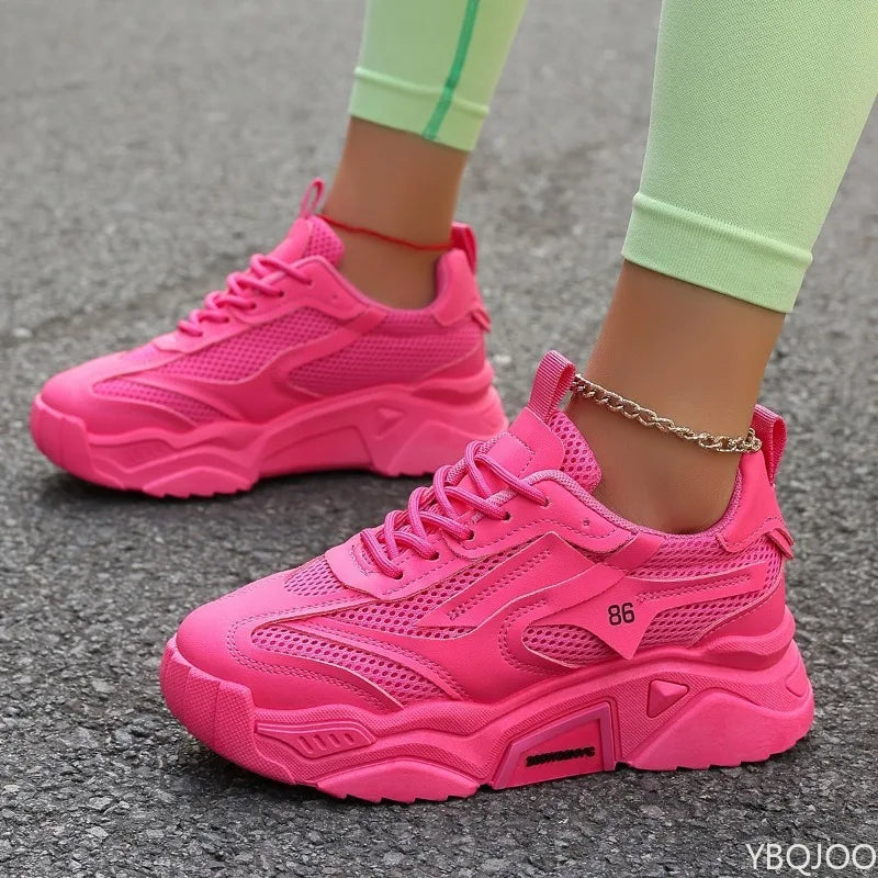 Casual sports shoes for women in summer  breathable mesh thick sole for increased height fashionable simple women's shoes