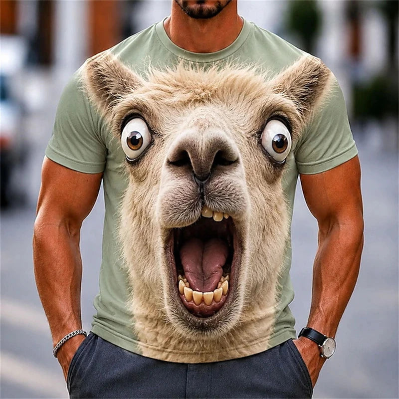 Men's T‑Shirt 3D Funny Surprised Animals Face Print Pig Bunny Sheep Humorous Graphic Y2K Casual Short Sleeve Top