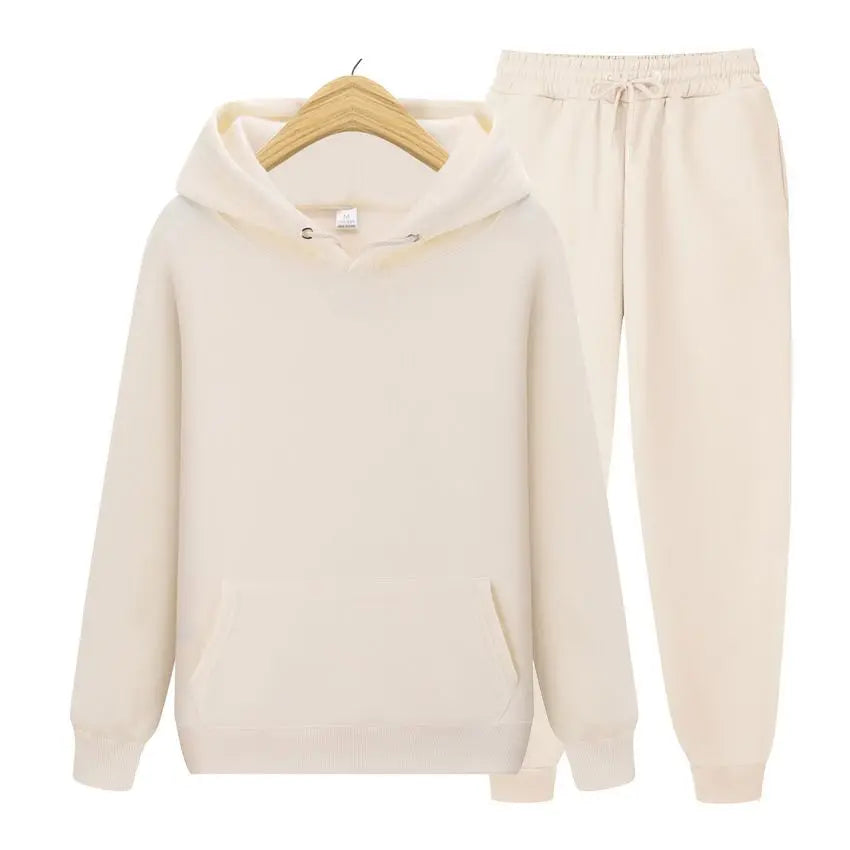 Men Plain Hooded Sweatshirt Drawstring Jogger Pants Two Piece Sports Tracksuit Set