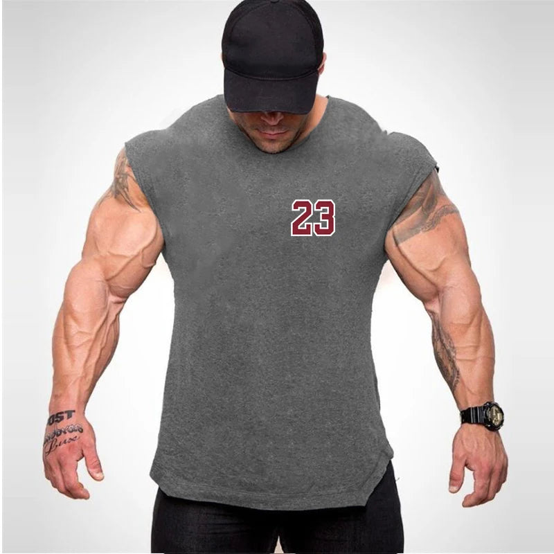 New Bodybuilding Tank Tops Men Sports Sleeveless shirt Muscle guys Vest Fitness Drop Armhole Solid Tops Tees Cotton Gym Singlets