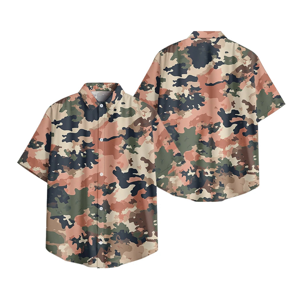 Trendy Men's Casual Shirt Abstract Geometric Camouflage Print Short Sleeve Relaxed Fit Button Down for Daily Wear, Urban Style