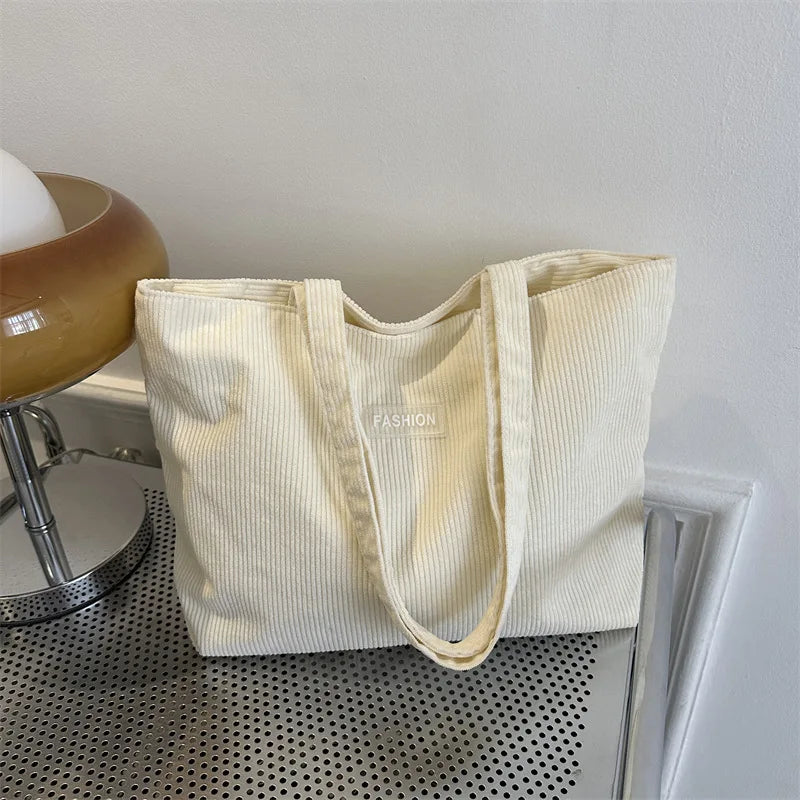 Corduroy Large Capacity Tote Bags with Small Pouch, Fashion Soft Shopping Handbag for School, Work Daily Casual Shoulder Purse
