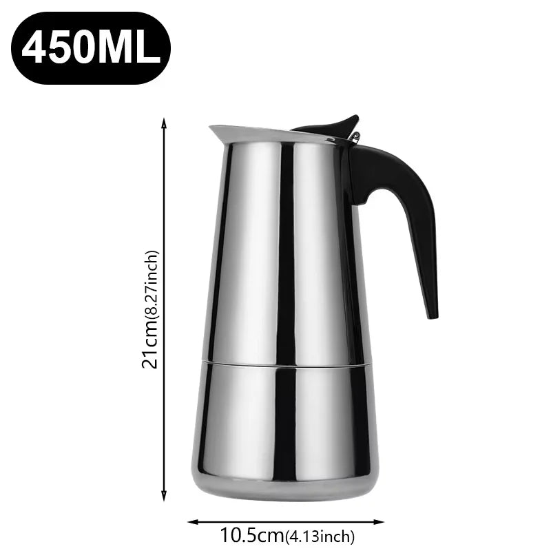 Coffee Maker Pot Moka Coffee Maker Stainless Steel 2/4/6/9 Cups Mocha Espresso Latte Stovetop Filter Coffee Pot for Kitchen