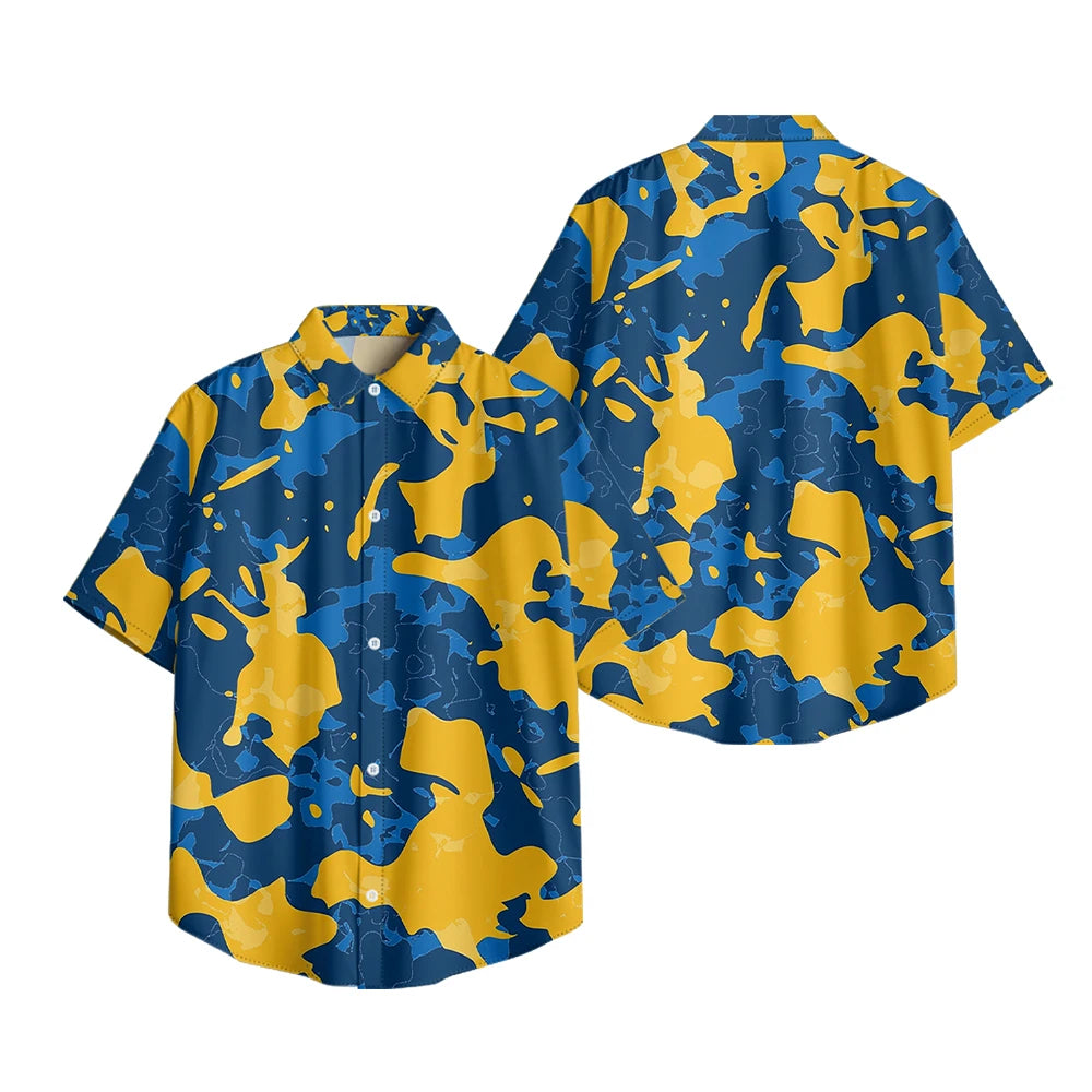 Trendy Men's Casual Shirt Abstract Geometric Camouflage Print Short Sleeve Relaxed Fit Button Down for Daily Wear, Urban Style