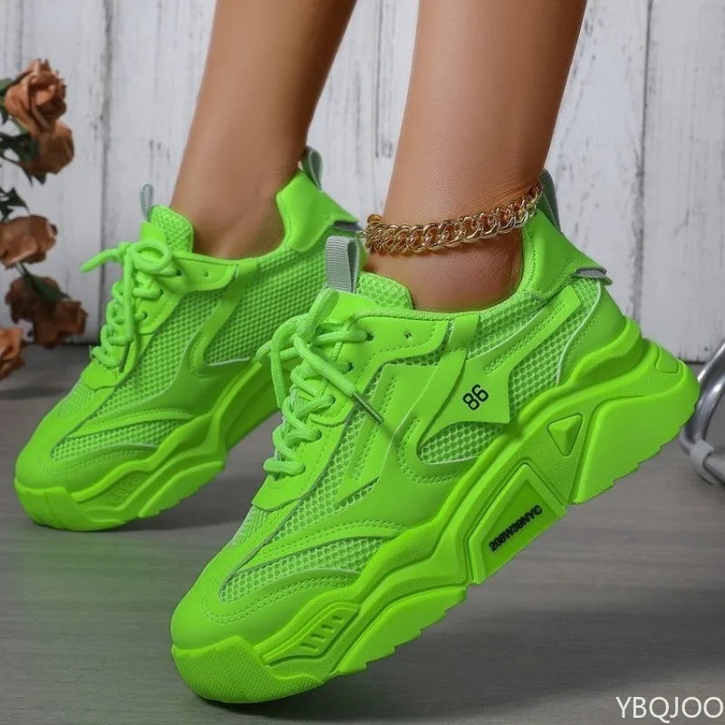Casual sports shoes for women in summer  breathable mesh thick sole for increased height fashionable simple women's shoes